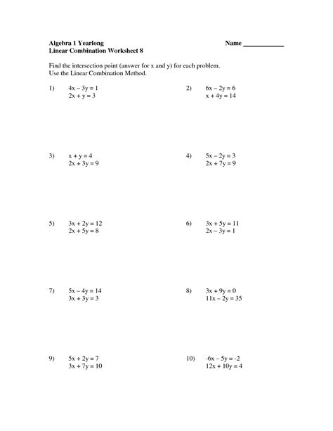 algebra 1 linear functions worksheet